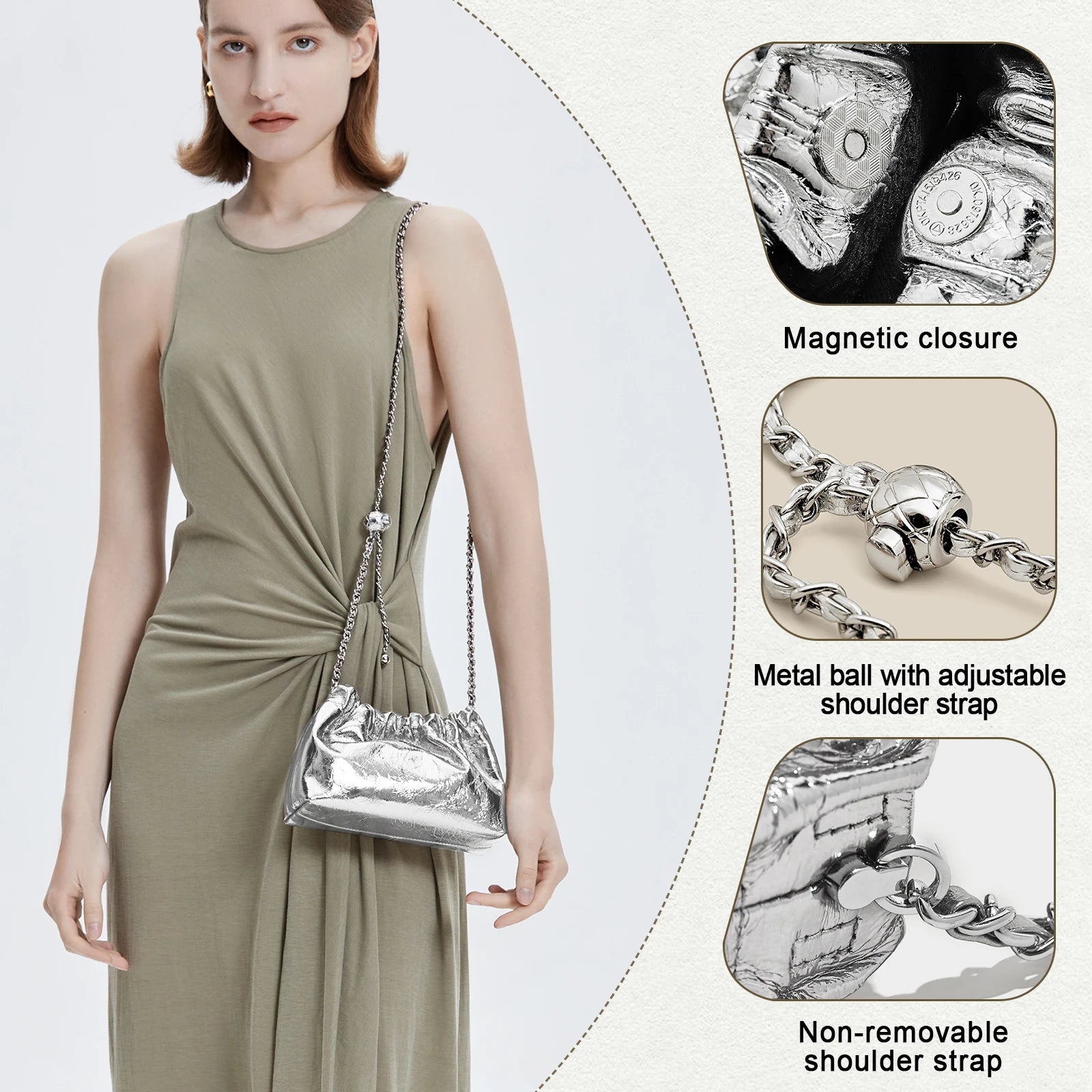 Foxer bolsa de ombro pequena feminina de couro genuíno, mini bolsa crossbody, presente perfeito para esposa, namorada
