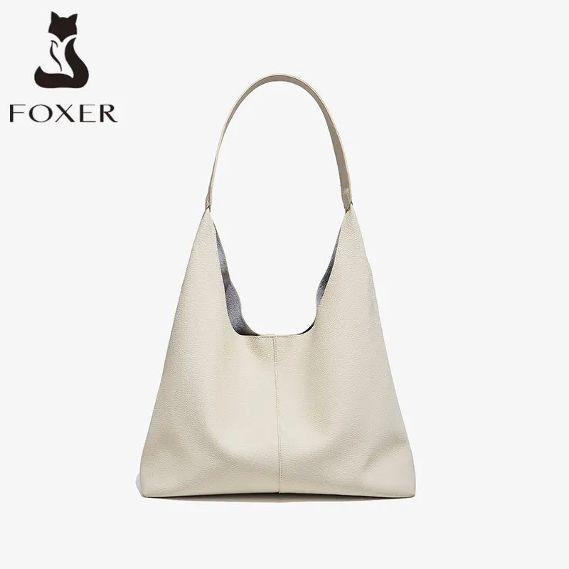 Bolsa de Ombro Feminina FOXER Minimalista em Couro Rachado 2026 Nova Bolsa Hobo Casual Sólida Feminina Bolsa Tote Diária Feminina