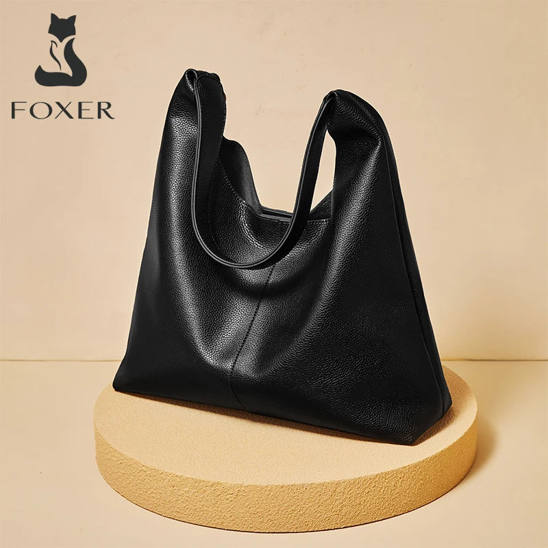 Bolsa de Ombro Feminina FOXER Minimalista em Couro Rachado 2026 Nova Bolsa Hobo Casual Sólida Feminina Bolsa Tote Diária Feminina